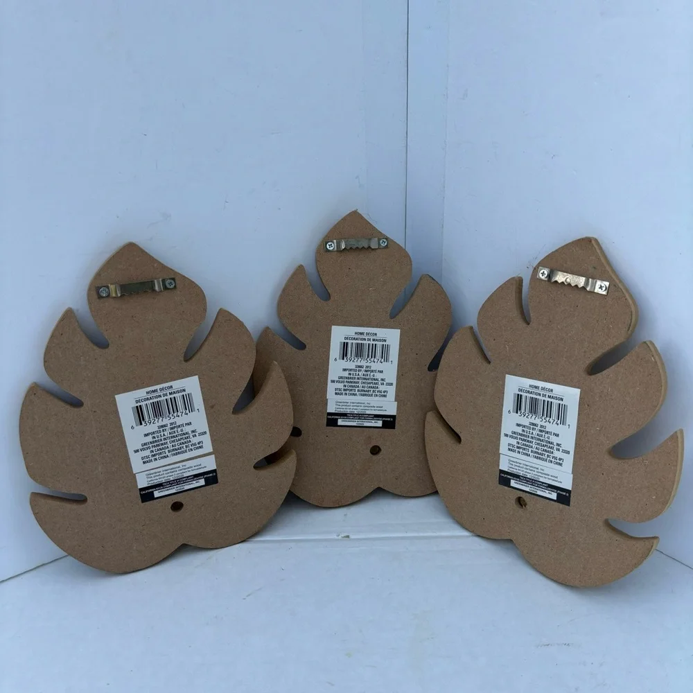 3 Composite wood leaf shaped coat peg hook hanger 2 tone earth tones Like new